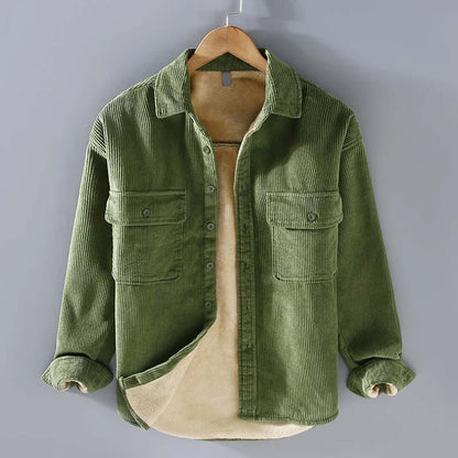 Men's Corduroy Shacket with Sherpa Lining and Chest Pockets