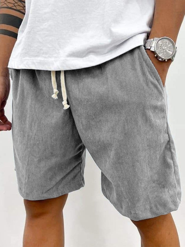 Men's Corduroy Shorts with Drawstring Waist and Relaxed Fit