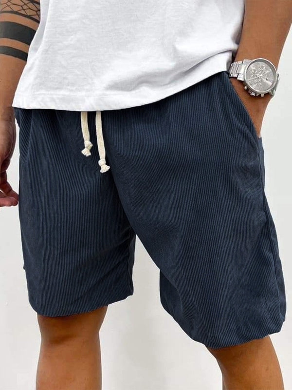 Men's Corduroy Shorts with Drawstring Waist and Relaxed Fit