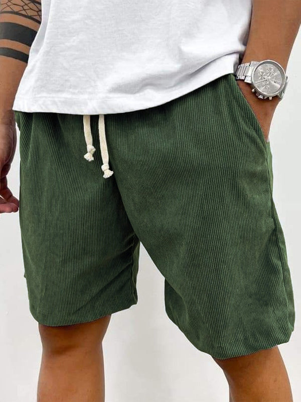 Men's Corduroy Shorts with Drawstring Waist and Relaxed Fit
