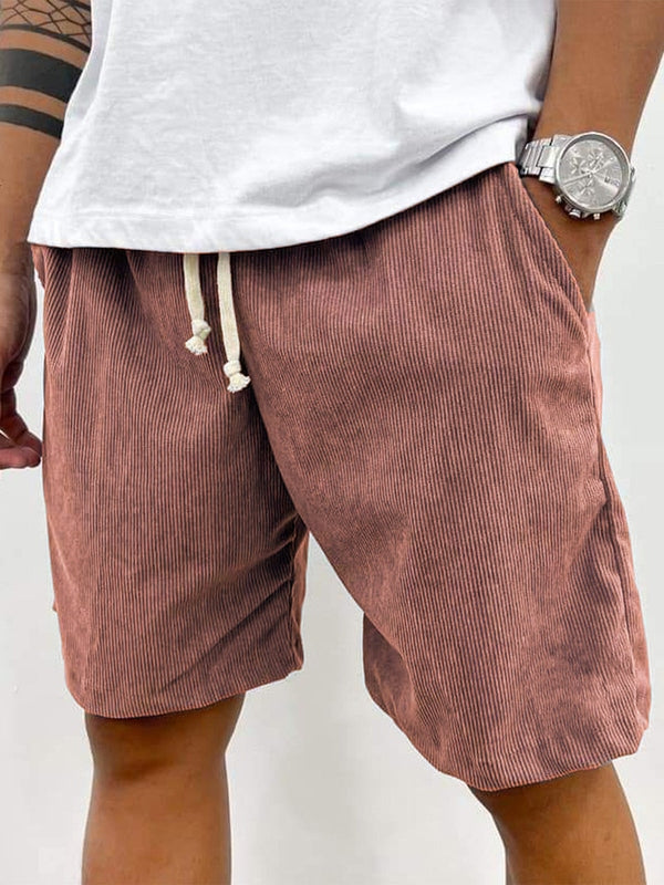Men's Corduroy Shorts with Drawstring Waist and Relaxed Fit