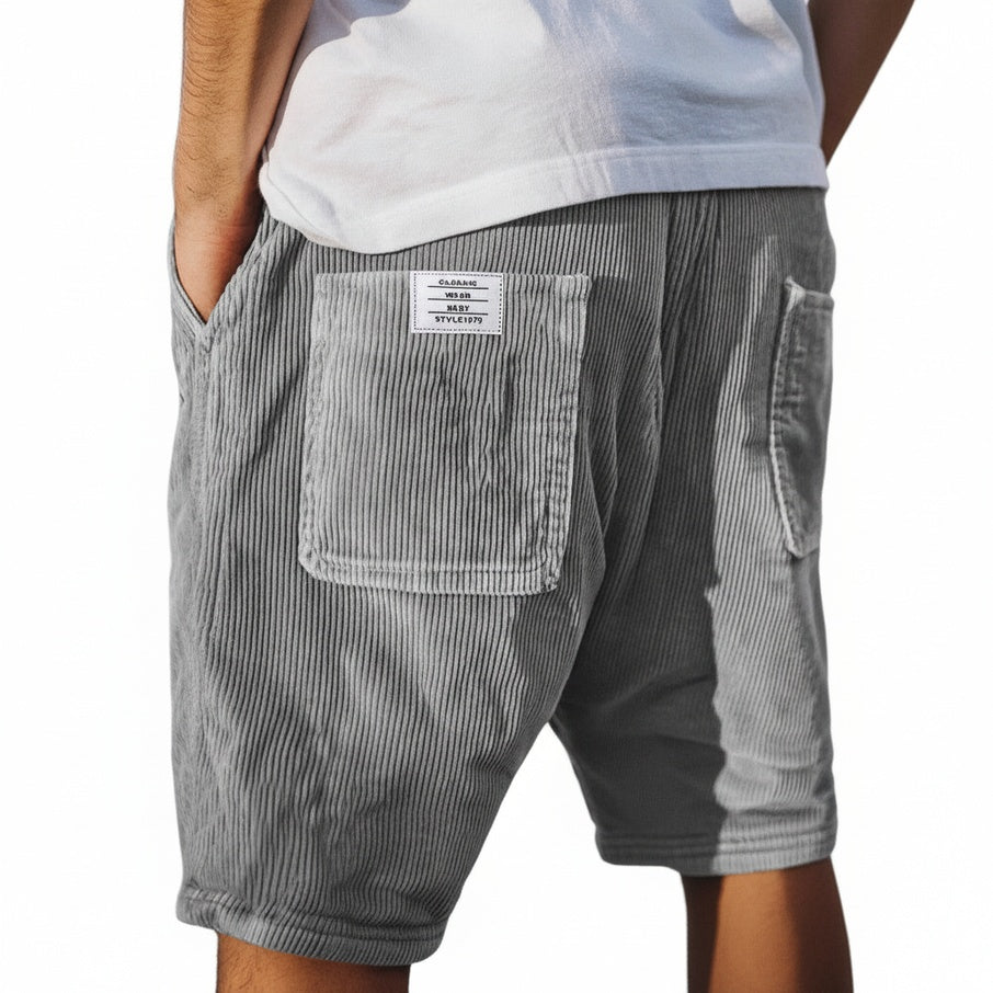 Men's Corduroy Shorts with Elastic Waist and Utility Pockets