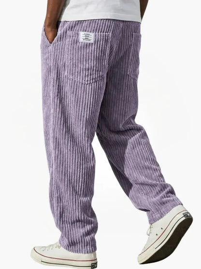 Men's Corduroy Trousers with Elastic Waist and Relaxed Fit