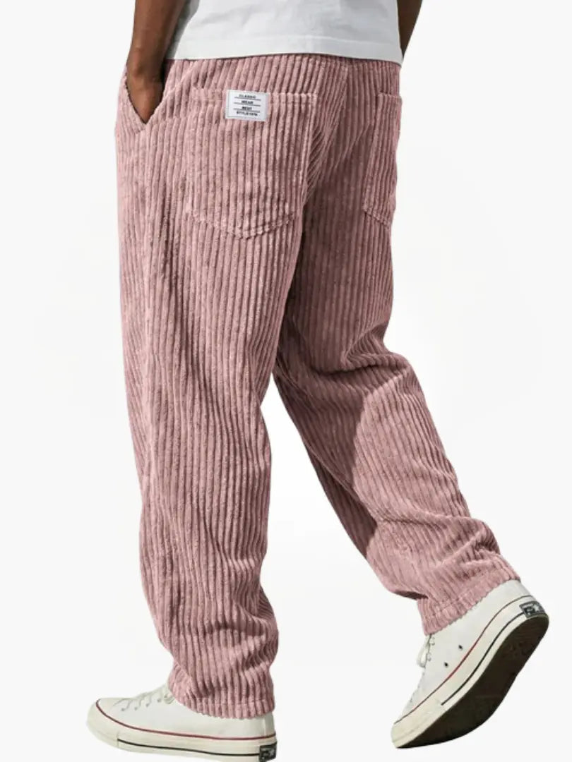 Men's Corduroy Trousers with Elastic Waist and Relaxed Fit