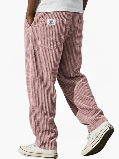 Men's Corduroy Trousers with Elastic Waist and Relaxed Fit