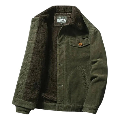 Men's Corduroy Trucker Jacket with Sherpa Lining and Button Closure