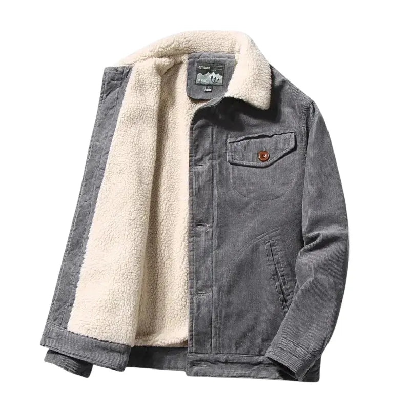 Men's Corduroy Trucker Jacket with Sherpa Lining and Button Closure