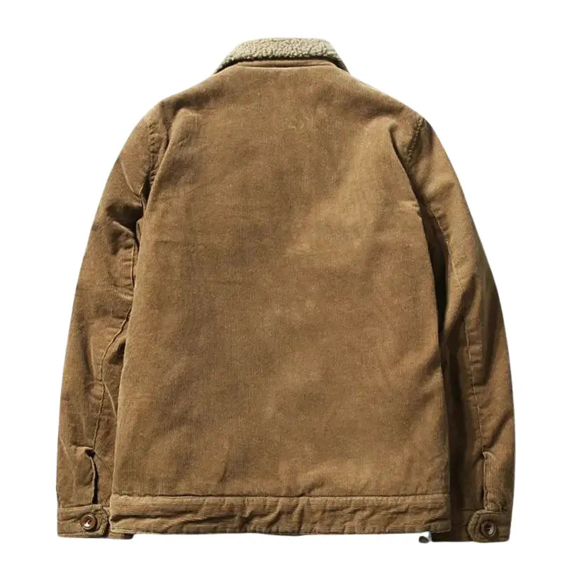 Men's Corduroy Trucker Jacket with Sherpa Lining and Button Closure