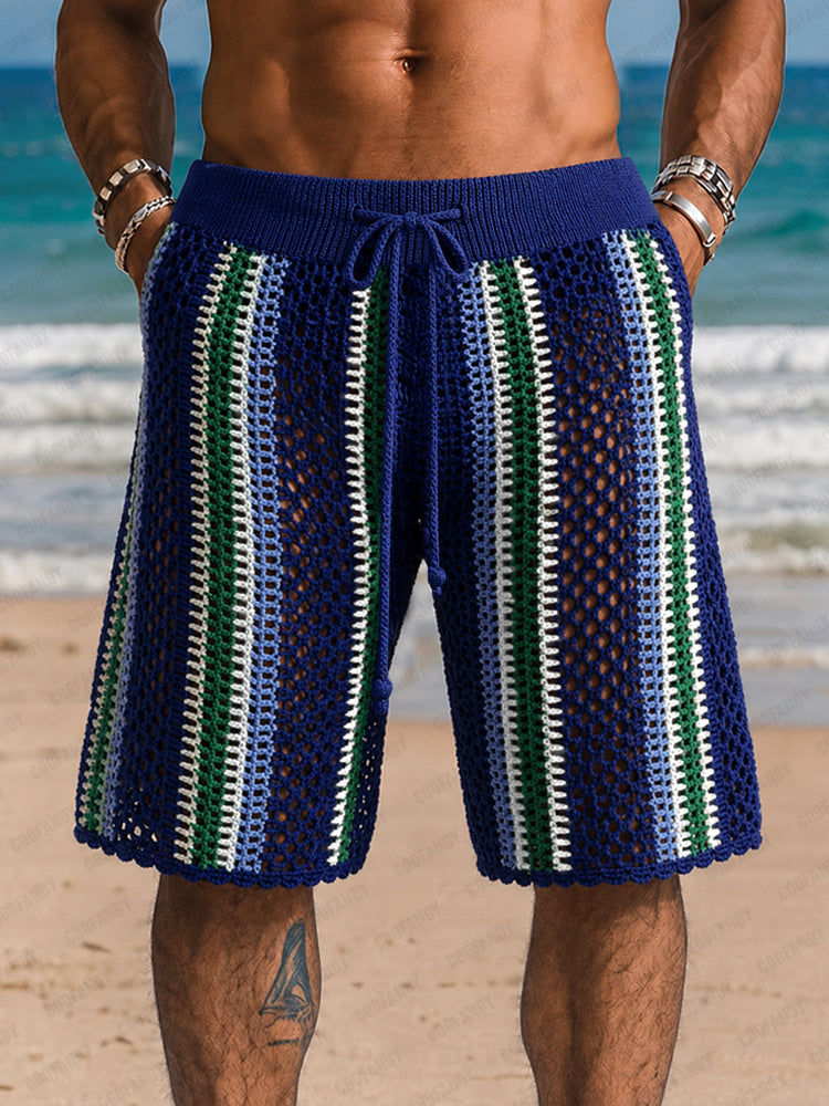 Men's Crochet Shorts with Drawstring Waist and Side Pockets