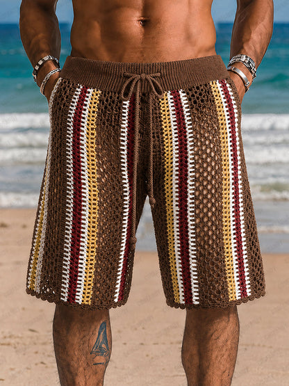Men's Crochet Shorts with Drawstring Waist and Side Pockets