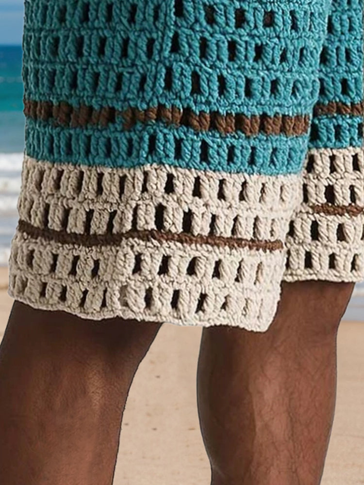 Men's Crochet Shorts with Drawstring Waist and Side Pockets