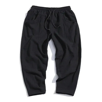 Men's Cropped Tapered Trousers with Drawstring Waist and Relaxed Fit