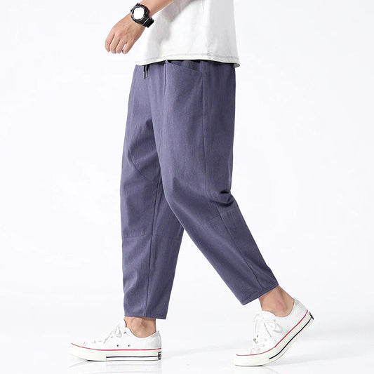Men's Cropped Trousers Relaxed Fit with Elastic Drawstring Waist
