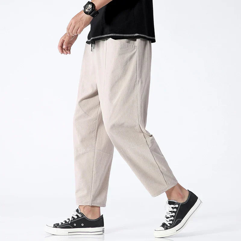 Men's Cropped Trousers Relaxed Fit with Elastic Drawstring Waist