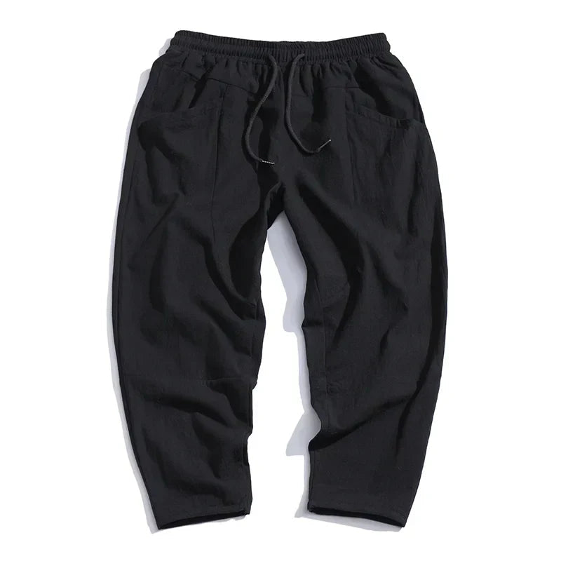 Men's Cropped Trousers Relaxed Fit with Elastic Drawstring Waist