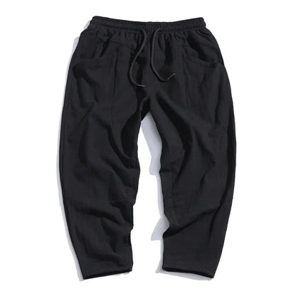 Men's Cropped Trousers Relaxed Fit with Elastic Drawstring Waist