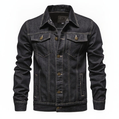Men's Denim Jacket Slim Fit with Spread Collar and Button Closure