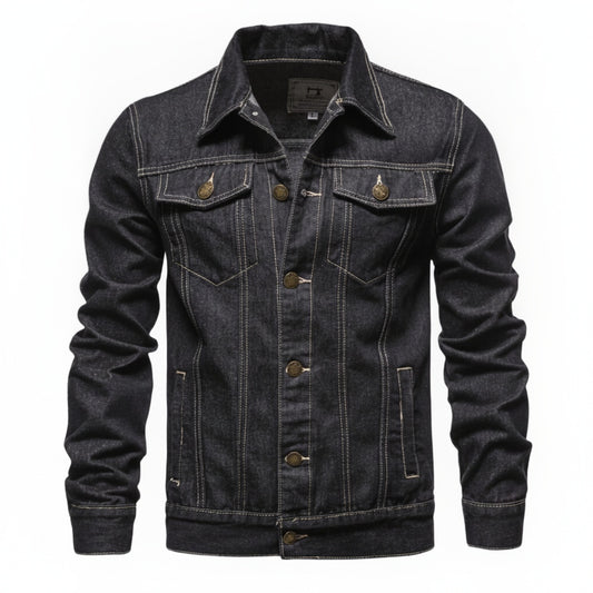 Men's Denim Jacket Slim Fit with Spread Collar and Button Closure