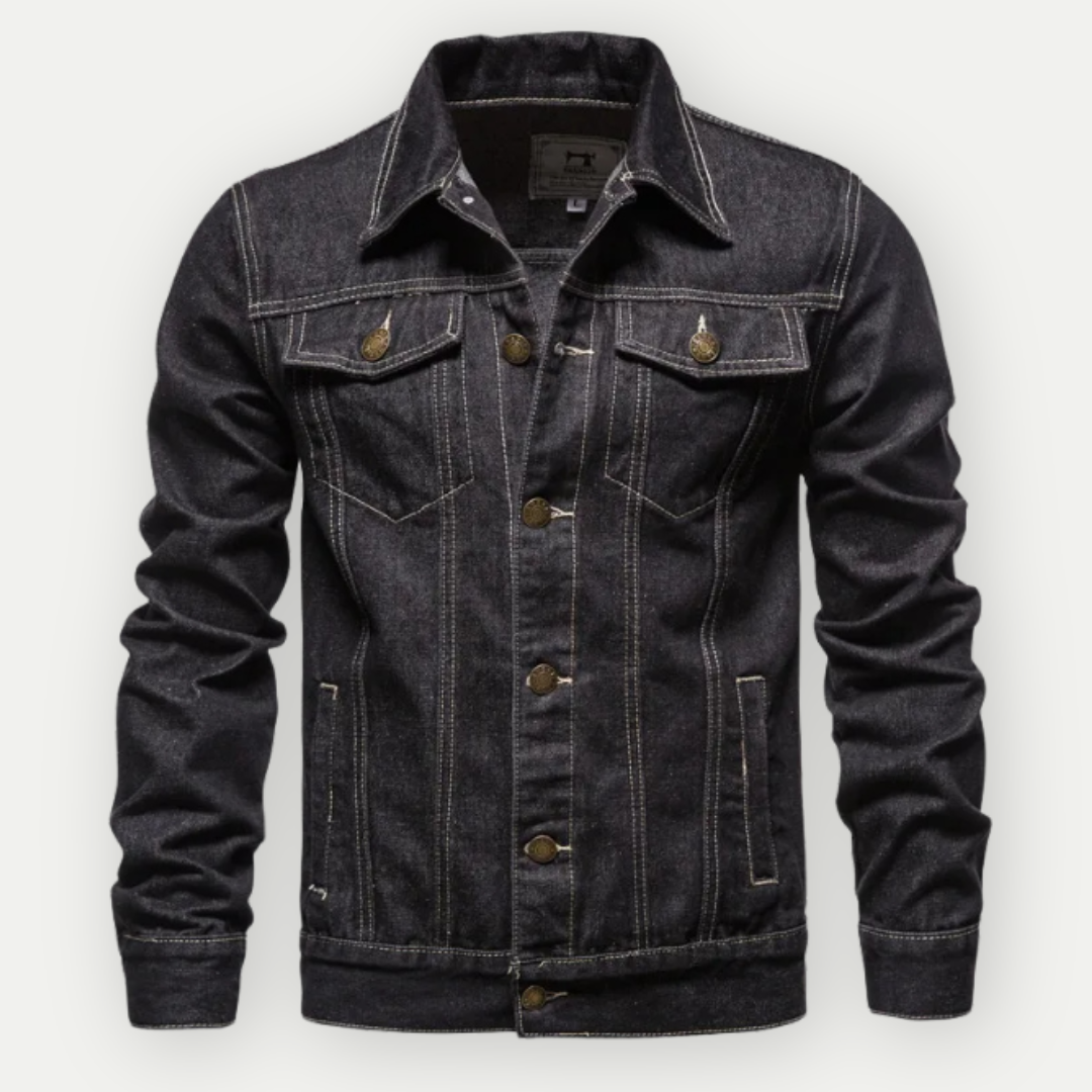 Men's Denim Jacket Slim Fit with Spread Collar and Button Closure