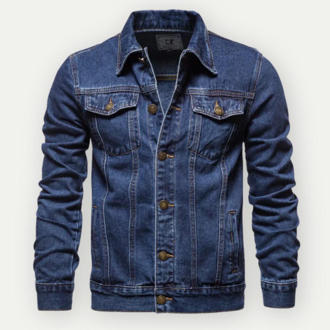 Men's Denim Jacket Slim Fit with Spread Collar and Button Closure