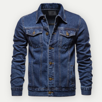 Men's Denim Jacket Slim Fit with Spread Collar and Button Closure