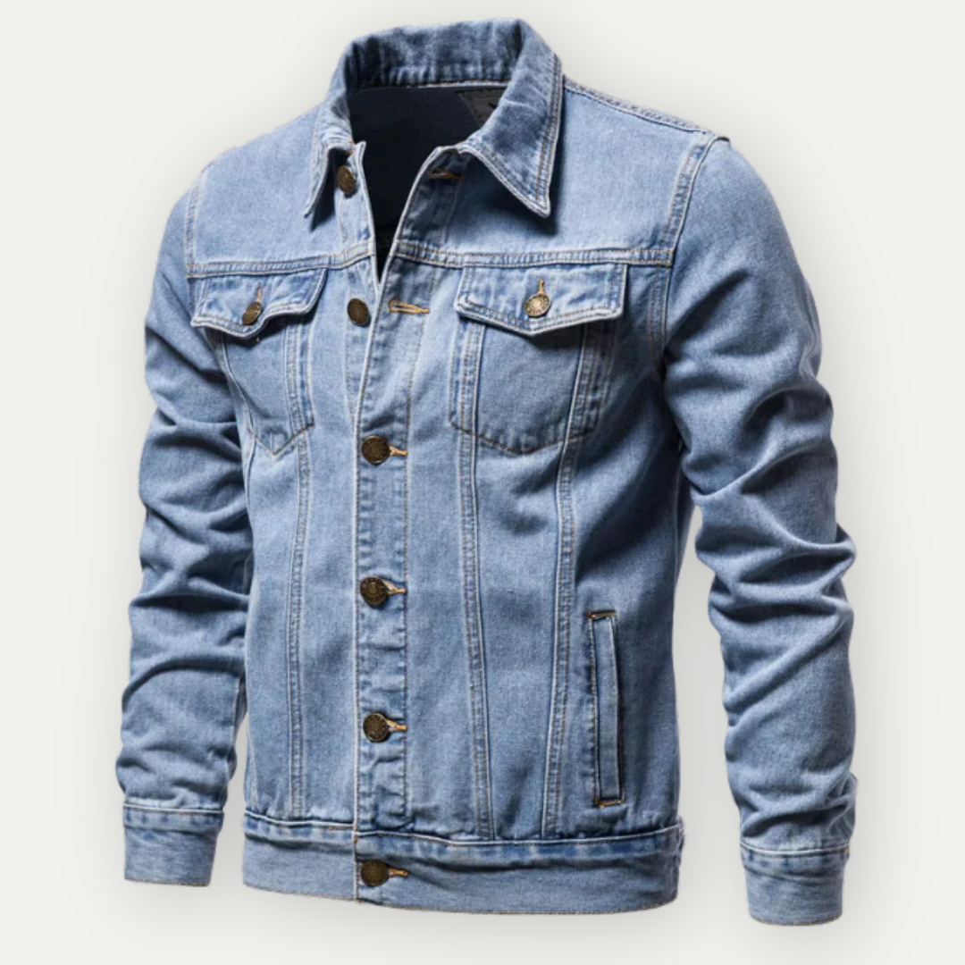 Men's Denim Jacket Slim Fit with Spread Collar and Button Closure