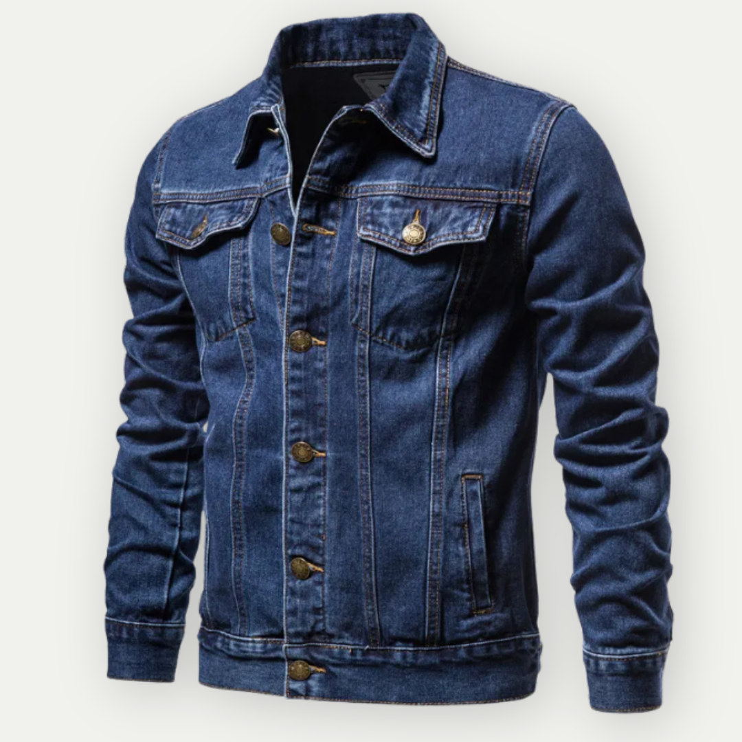 Men's Denim Jacket Slim Fit with Spread Collar and Button Closure