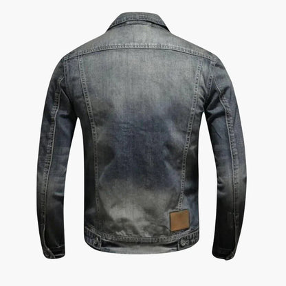 Men's Denim Jacket Vintage Washed with Zip Closure and Chest Pockets