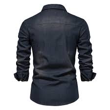 Men's Denim Shirt Long Sleeve with Button-Up Front and Dual Chest Pockets