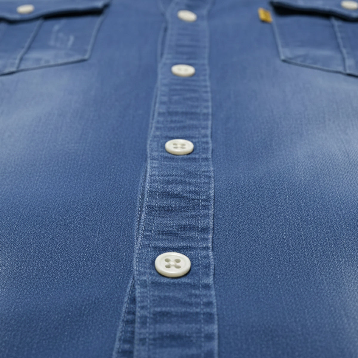 Men's Denim Shirt Long Sleeve with Dual Chest Pockets and Slim Fit