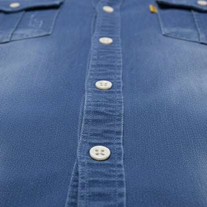 Men's Denim Shirt Long Sleeve with Dual Chest Pockets and Slim Fit