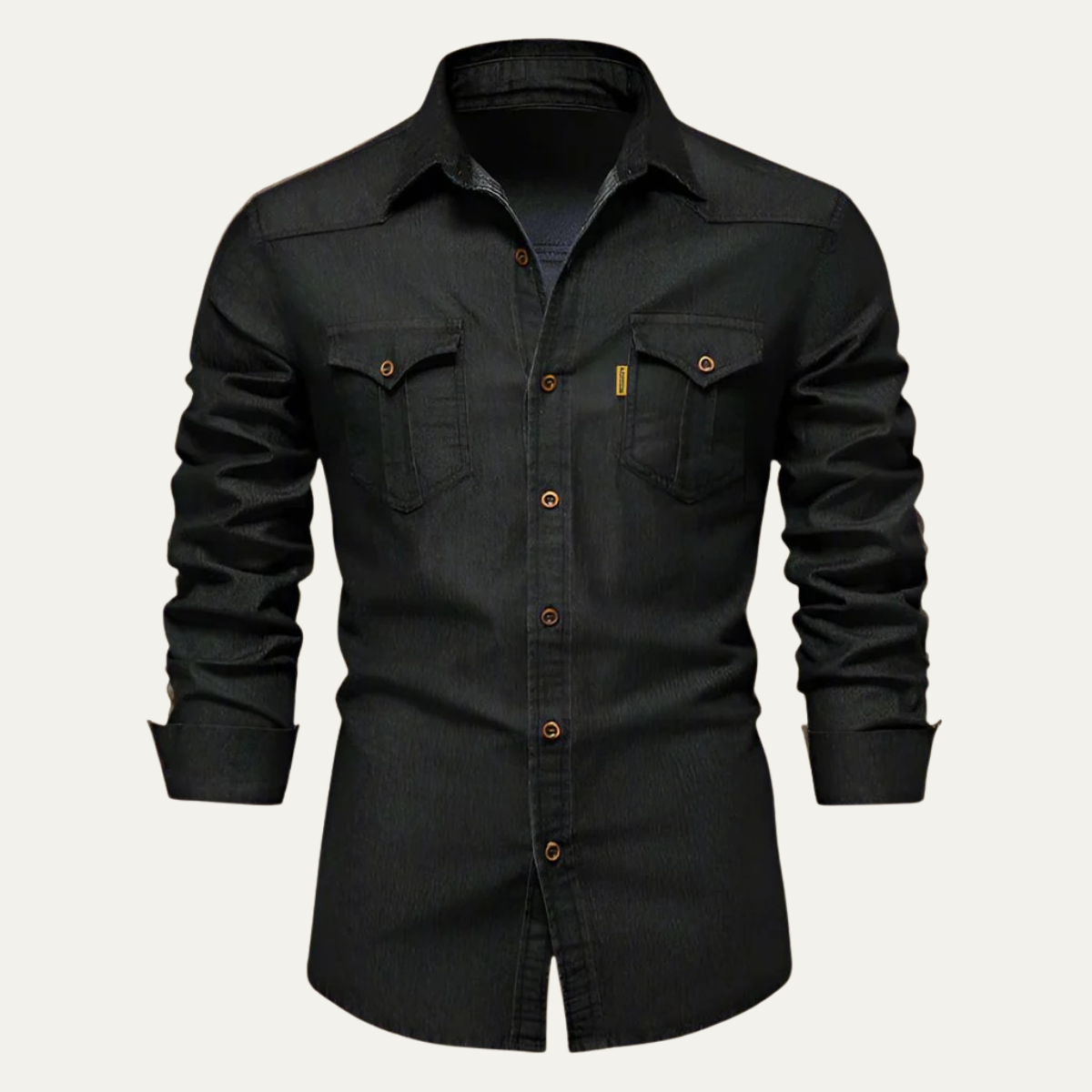 Men's Denim Shirt Long Sleeve with Dual Chest Pockets and Slim Fit