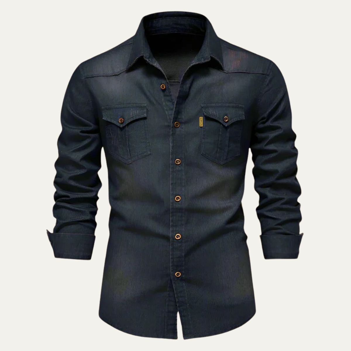 Men's Denim Shirt Long Sleeve with Dual Chest Pockets and Slim Fit
