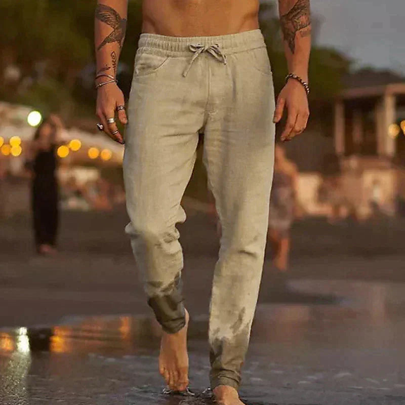 Men's Drawstring Trousers with Elastic Waist and Tapered Leg