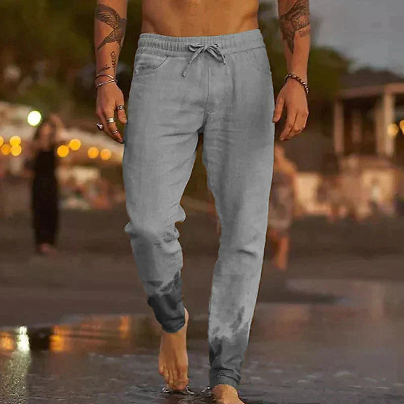 Men's Drawstring Trousers with Elastic Waist and Tapered Leg
