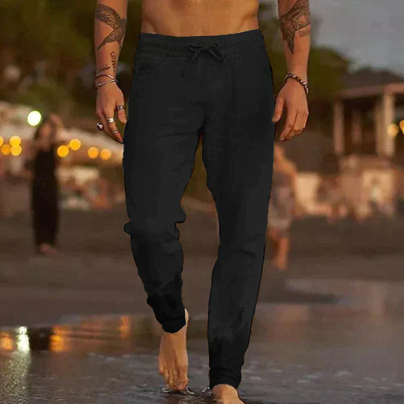 Men's Drawstring Trousers with Elastic Waist and Tapered Leg