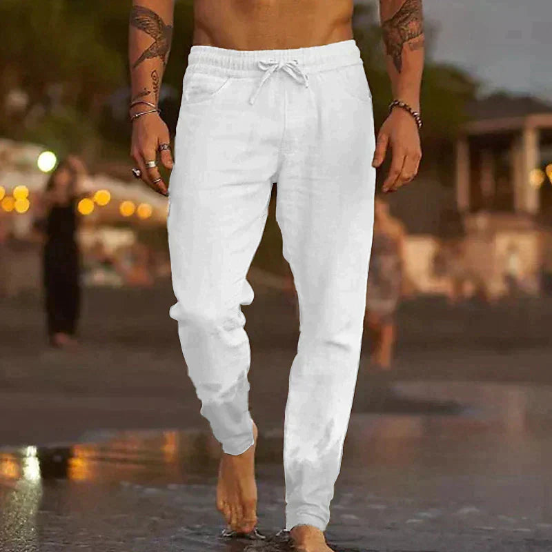 Men's Drawstring Trousers with Elastic Waist and Tapered Leg