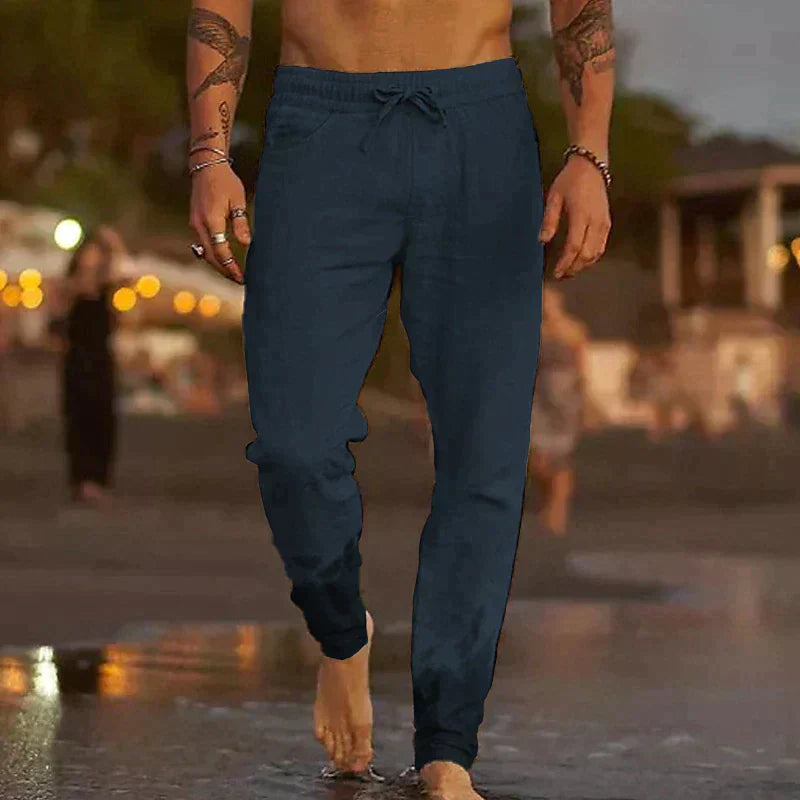 Men's Drawstring Trousers with Elastic Waist and Tapered Leg