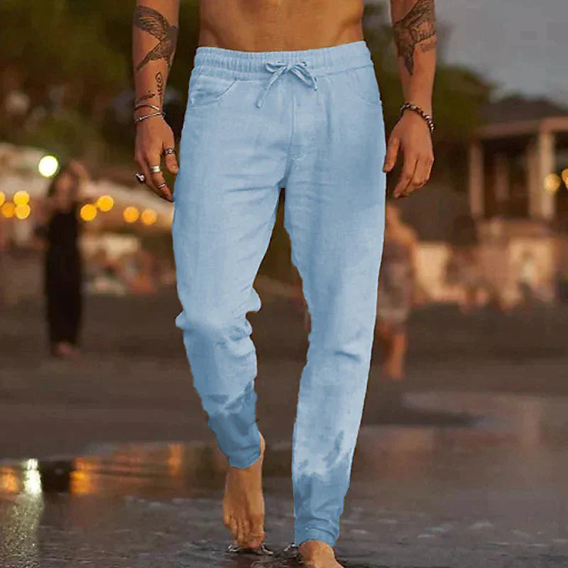 Men's Drawstring Trousers with Elastic Waist and Tapered Leg