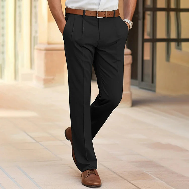 Men's Dress Pants Regular Fit with Pleats and Belt Loops
