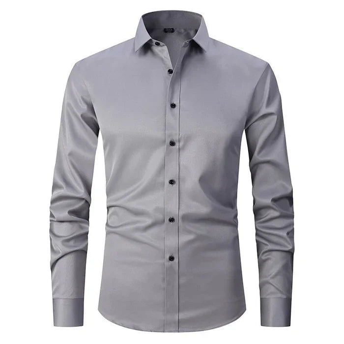 Men's Dress Shirt Long Sleeve with Pointed Collar and Button Front Slim Fit