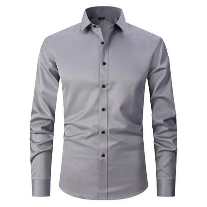 Men's Dress Shirt Long Sleeve with Pointed Collar and Button Front Slim Fit