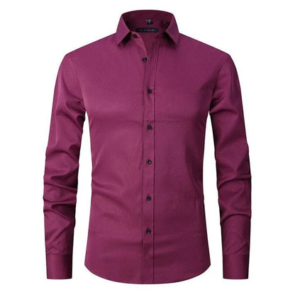 Men's Dress Shirt Long Sleeve with Pointed Collar and Button Front Slim Fit