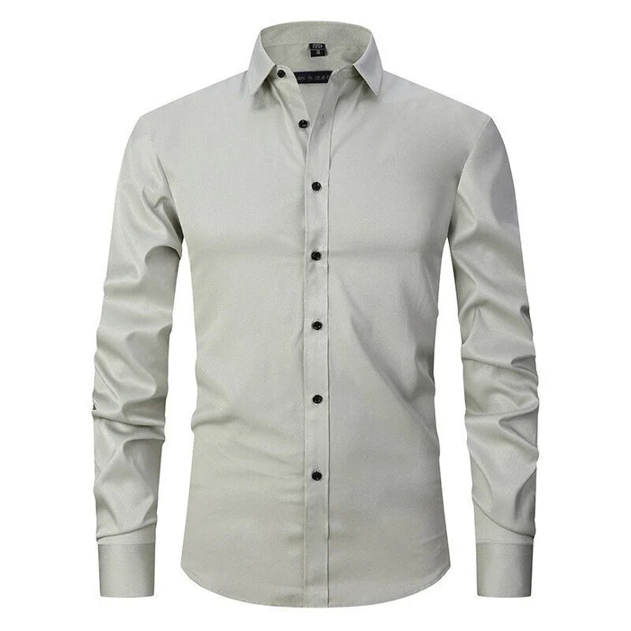 Men's Dress Shirt Long Sleeve with Pointed Collar and Button Front Slim Fit