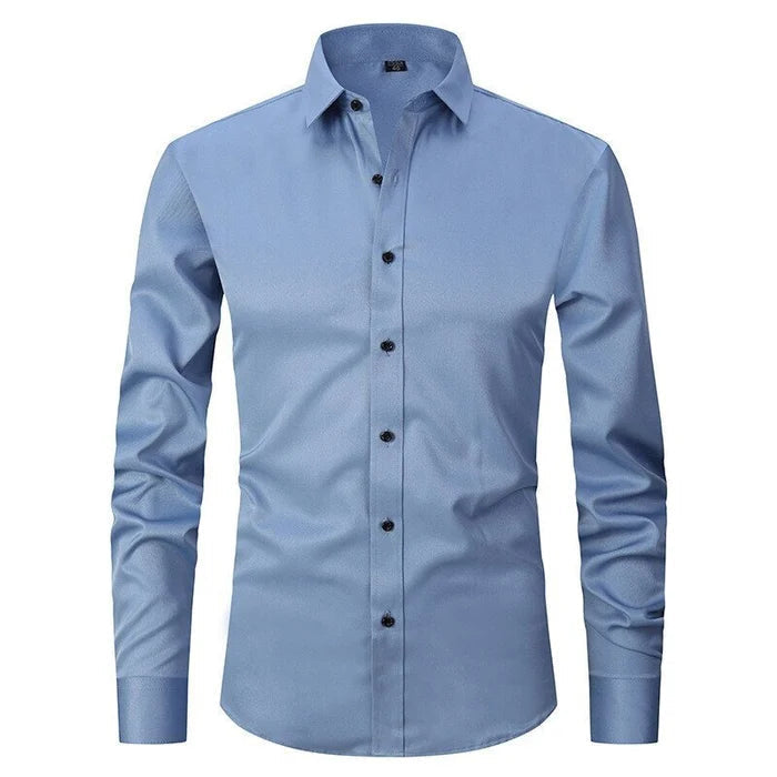 Men's Dress Shirt Long Sleeve with Pointed Collar and Button Front Slim Fit