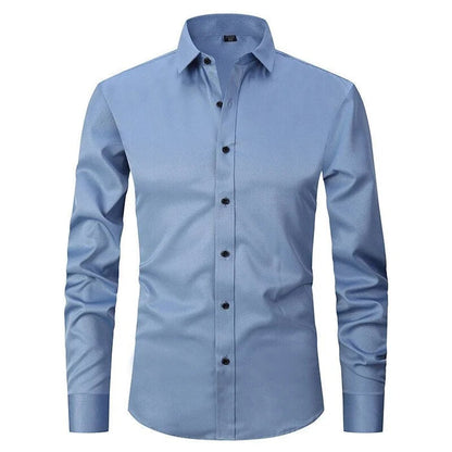 Men's Dress Shirt Long Sleeve with Pointed Collar and Button Front Slim Fit