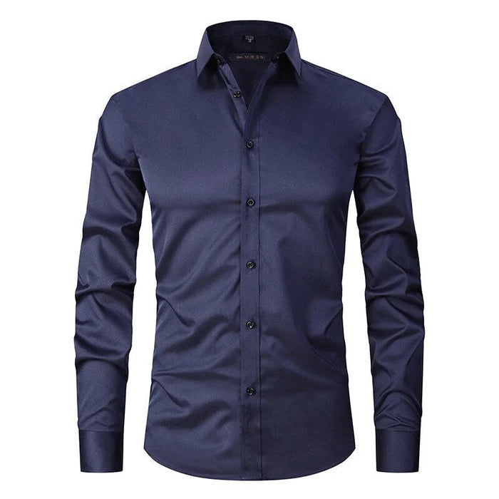 Men's Dress Shirt Long Sleeve with Pointed Collar and Button Front Slim Fit