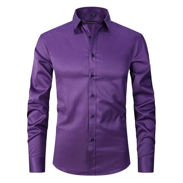 Men's Dress Shirt Long Sleeve with Pointed Collar and Button Front Slim Fit
