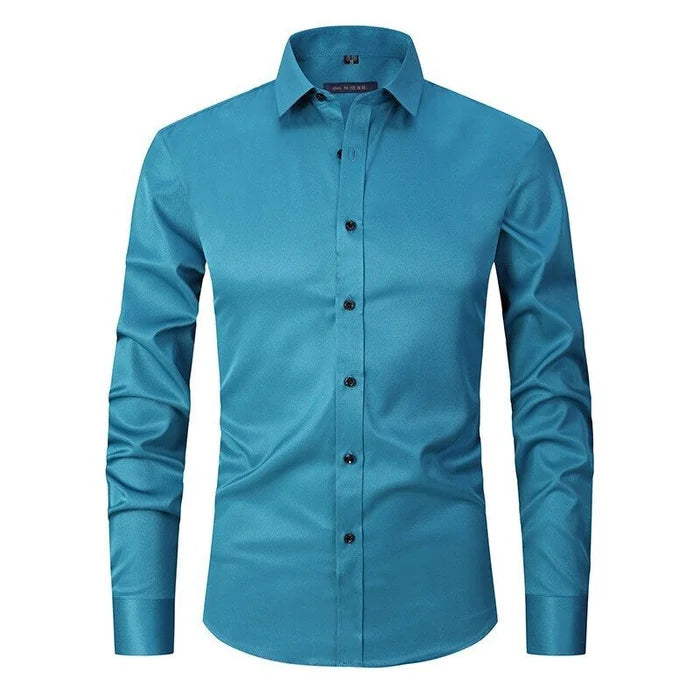 Men's Dress Shirt Long Sleeve with Pointed Collar and Button Front Slim Fit