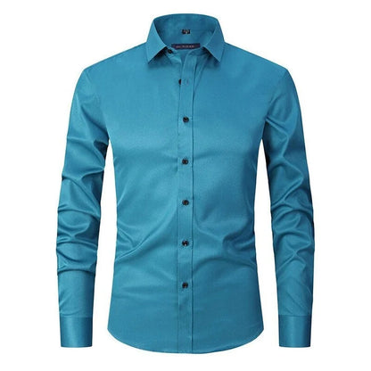 Men's Dress Shirt Long Sleeve with Pointed Collar and Button Front Slim Fit